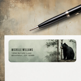 Simple Black Bear Rustic Woodland Forest Address