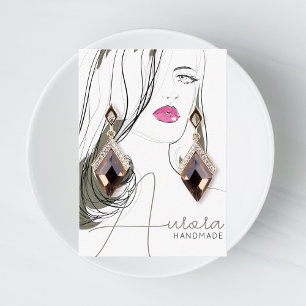 Simple Black Beige Girl Drawing Trendy Jewellery  Business Card