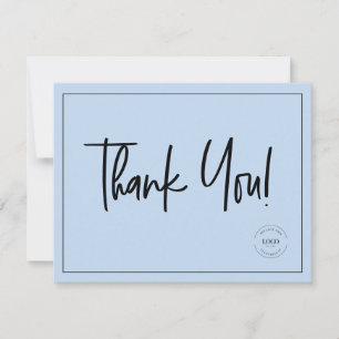 Simple Black Blue Company Logo Social Thank You  Card
