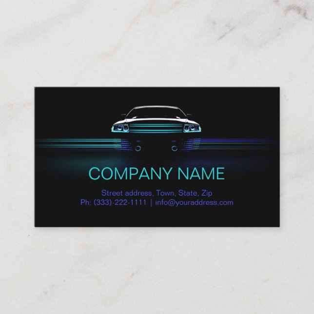 Simple Black Blue Gradient Line Car Business Card (Front)