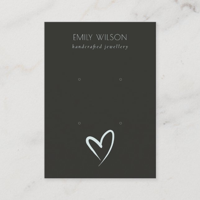Simple Black Blue Heart 2 Stud Earring Display Business Card (Front)