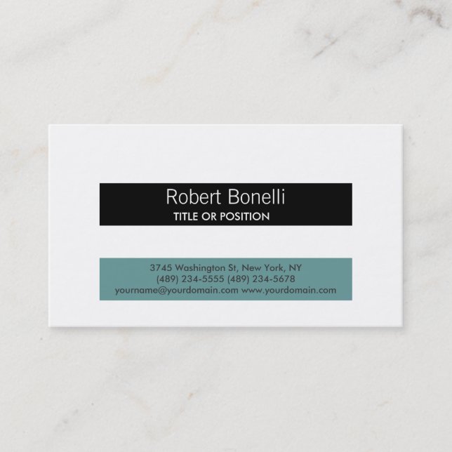 Simple Black Blue White Plain Business Card (Front)
