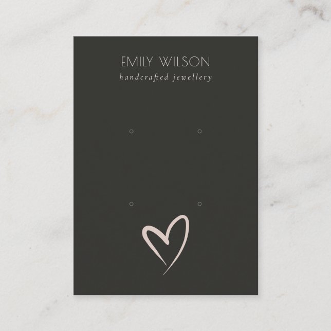 Simple Black Blush Heart 2 Stud Earring Display Business Card (Front)
