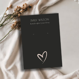 Simple Black Blush Heart Stud Earring Display Business Card