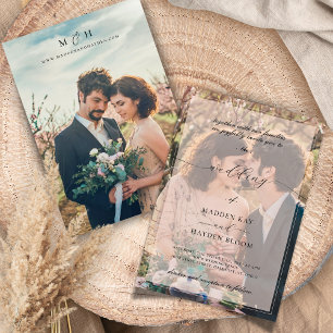 Simple Black Blush White Photo Wedding Invitation