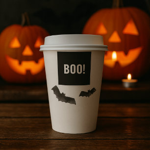 Simple Black Boo Happy Halloween Paper Cups