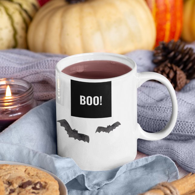 Simple Black Boo Happy Halloween Two-Tone Coffee Mug (Creator Uploaded)