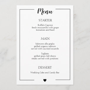 Simple Black Border Calligraphy Wedding Menu