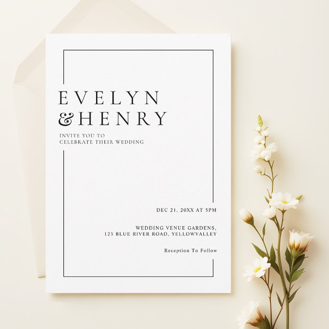 Simple Black Border Modern Typography Wedding Invitation (Creator Uploaded)