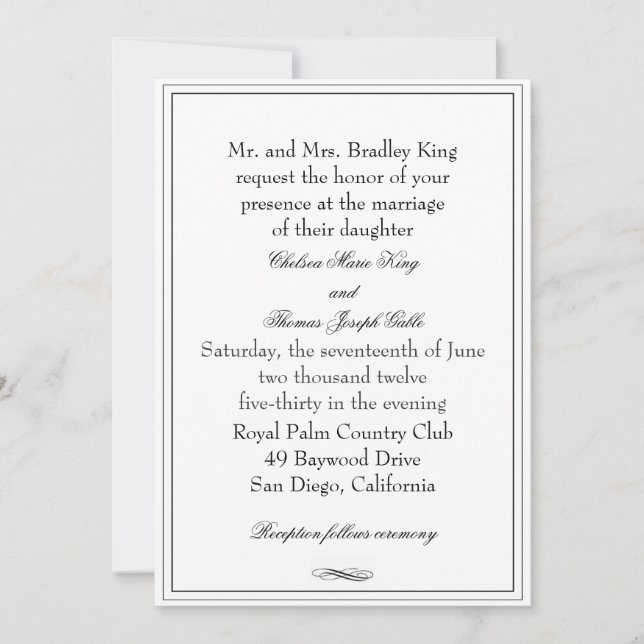 Simple Black Border Wedding Invitation (Front)