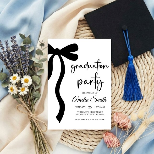 Simple  Black Bow graduation party invitation (Creator Uploaded)