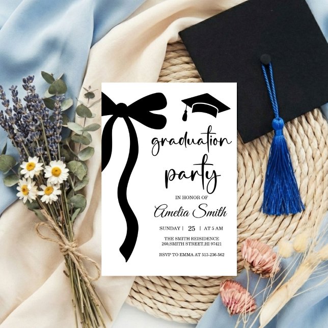 Simple  Black Bow graduation party invitation (Creator Uploaded)
