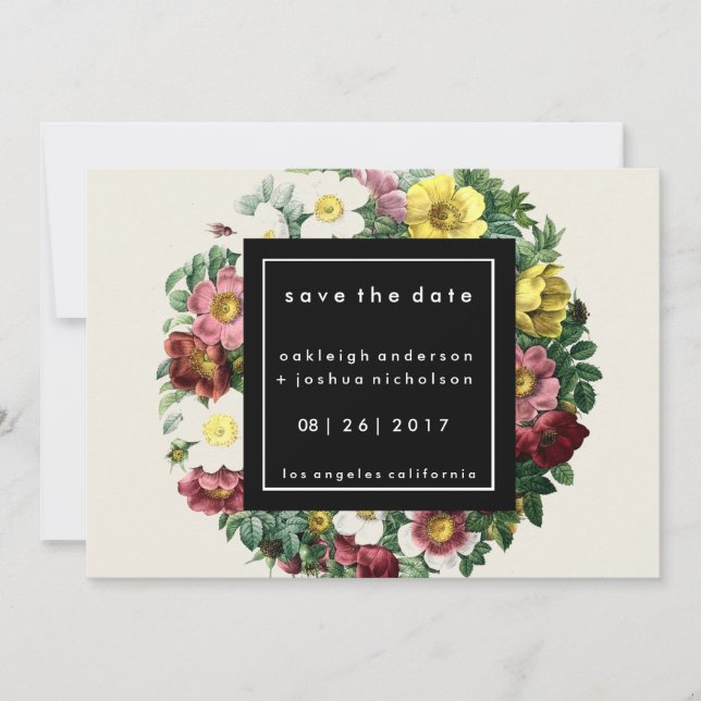 Simple Black Box | Vintage Flower Save the Date (Front)