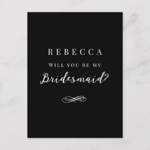 Simple Black Bridesmaid Proposal Postcard