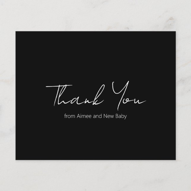 Simple Black Budget Baby Shower Thank You Card (Front)