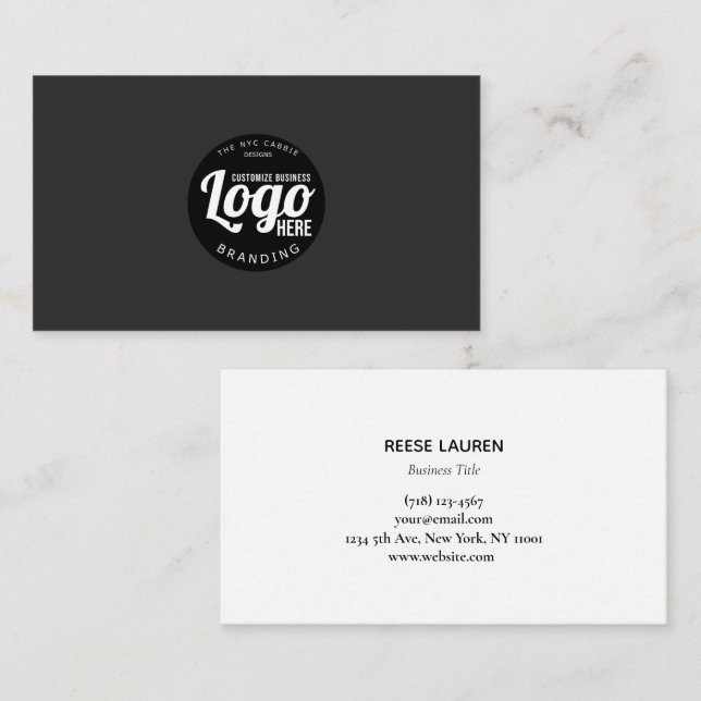 Simple Black Business Card With Logo  (Front/Back)