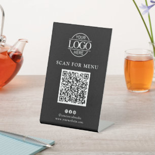 Simple Black Business Logo Contactles QR Code Menu Pedestal Sign
