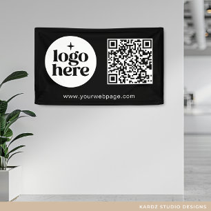 Simple Black Business Logo QR Code Banner