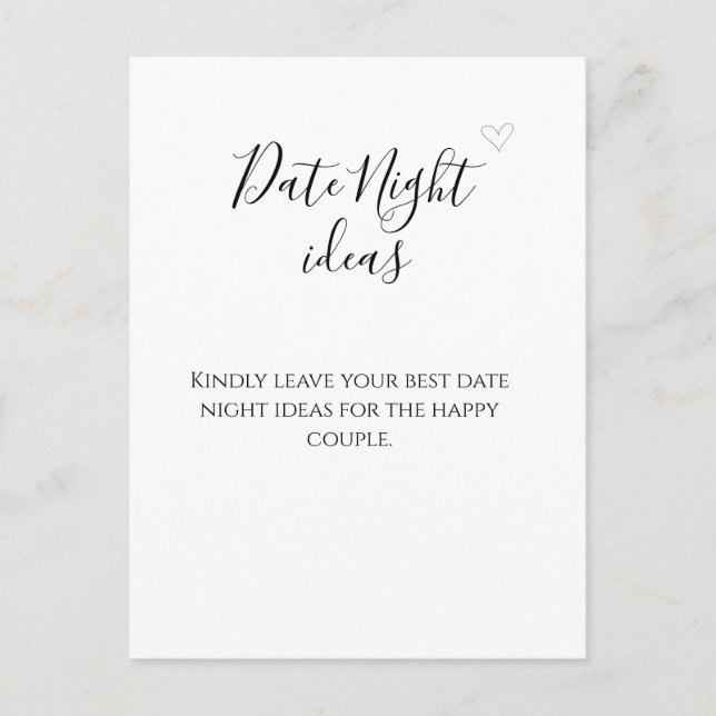 Simple black calligraphy date night ideas  advice card (Front)