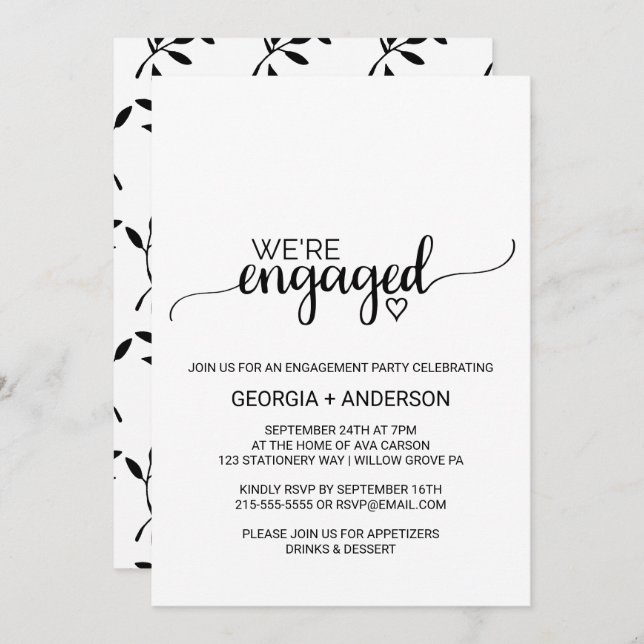 Simple Black Calligraphy Engagement Party Invitation (Front/Back)