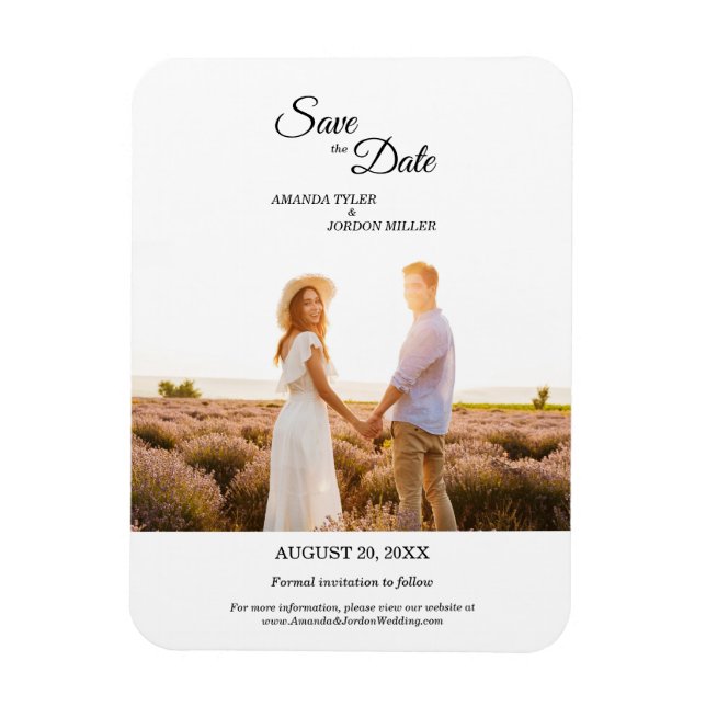 Simple Black Calligraphy Frame Photo Save the Date Magnet (Vertical)