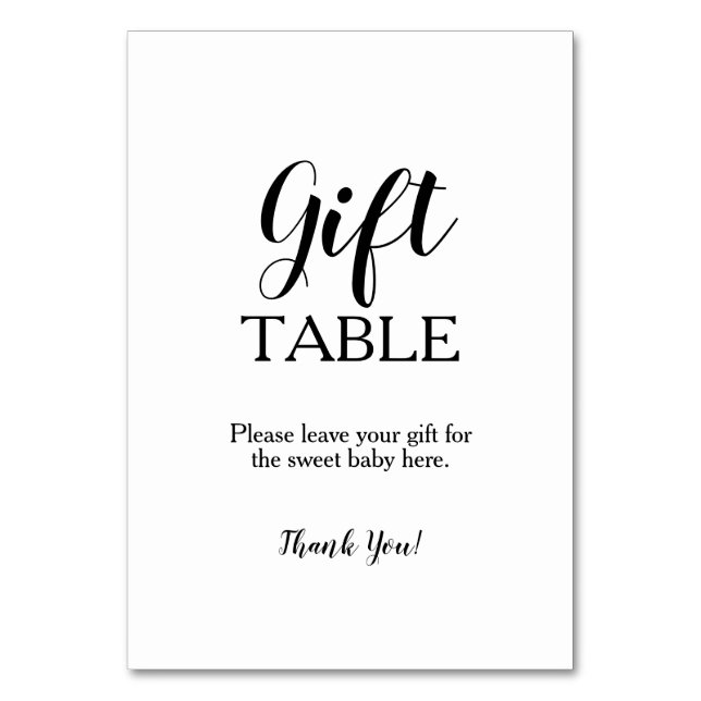 Simple Black  Calligraphy Gift Table Sign Card (Front)