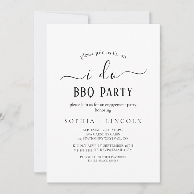 Simple Black Calligraphy "I Do BBQ" Engagement Invitation (Front)