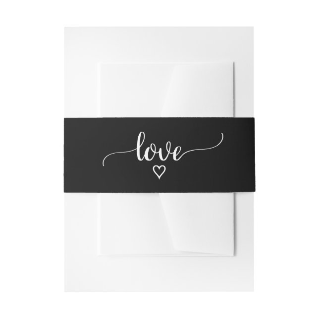 Simple Black Calligraphy Love Wedding Belly Band Invitation Belly Band (Front Example)