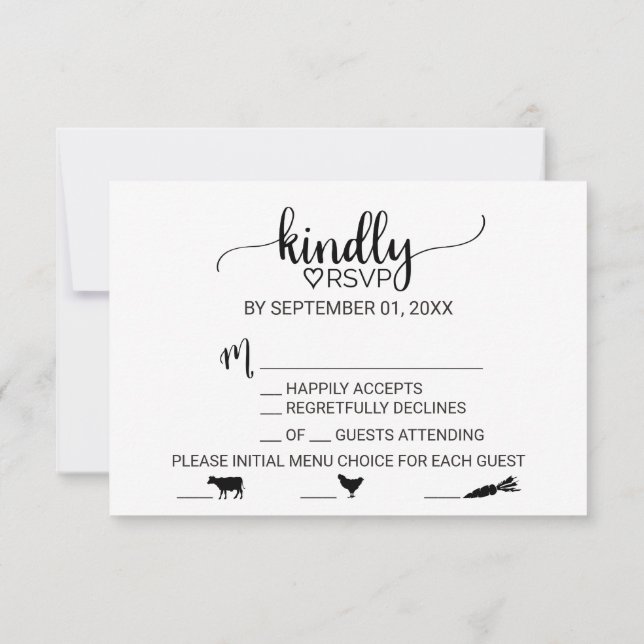 Simple Black Calligraphy Meal Choice RSVP Card (Back)