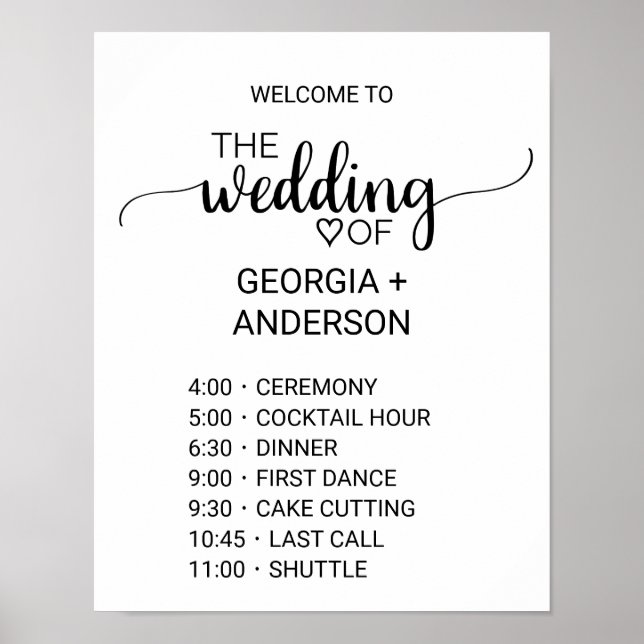 Simple Black Calligraphy Order of Events Poster (Front)