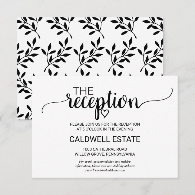 Simple Black Calligraphy Reception Insert Invitation (Front/Back)