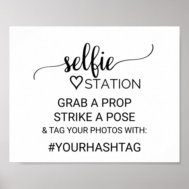 Simple Black Calligraphy Selfie Station Sign (Front)
