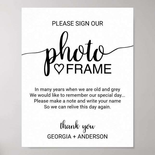 Simple Black Calligraphy Sign Our Photo Frame (Front)