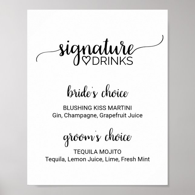 Simple Black Calligraphy Signature Drinks Sign (Front)