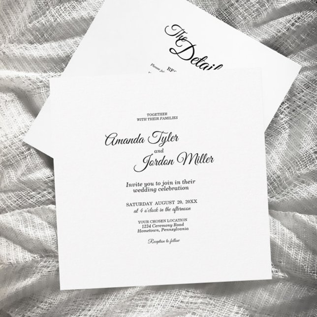 Simple Black Calligraphy Square All One Wedding Invitation (Creator Uploaded)