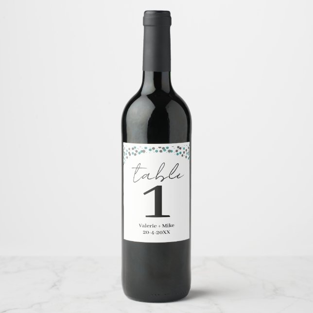 Simple Black Calligraphy Table Numbers Wedding  Wi Wine Label (Front)