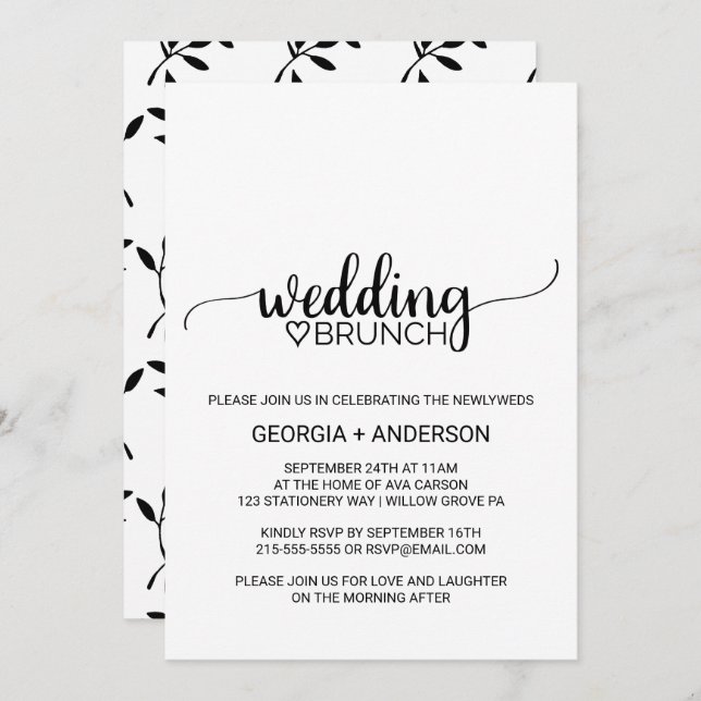 Simple Black Calligraphy Wedding Brunch Invitation (Front/Back)