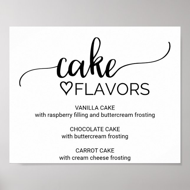 Simple Black Calligraphy Wedding Cake Flavours Poster (Front)