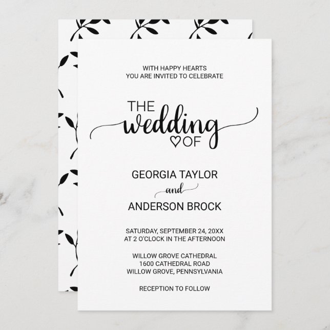 Simple Black Calligraphy Wedding Invitation (Front/Back)