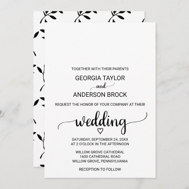 Simple Black Calligraphy Wedding Invitation (Front/Back)
