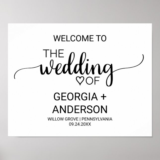 Simple Black Calligraphy Wedding Welcome Poster (Front)
