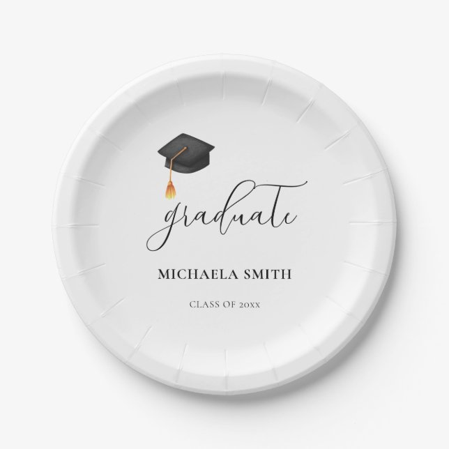 Simple Black Cap Script High School Graduate Paper Plate (Front)