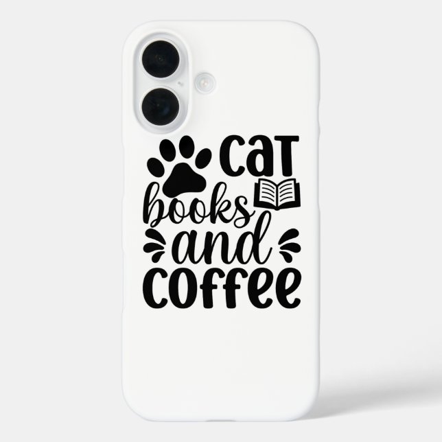 Simple Black "Cat Books and Coffee" Lover Gift Case-Mate iPhone Case (Back)