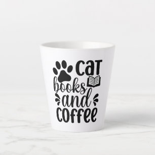 Simple Black "Cat Books and Coffee" Lover Gift Latte Mug
