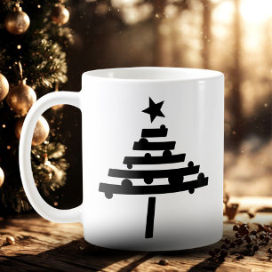 Simple Black Christmas Tree with a Star Coffee Mug