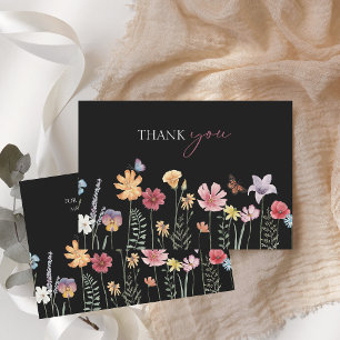 Simple Black Colourful Wildflower Floral Wedding Thank You Card