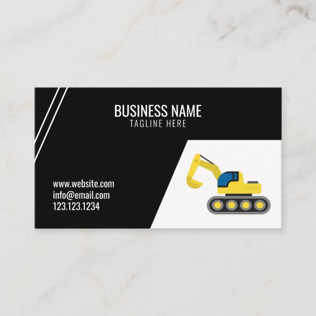 Simple Black Construction Excavator Building Business Card (Front)
