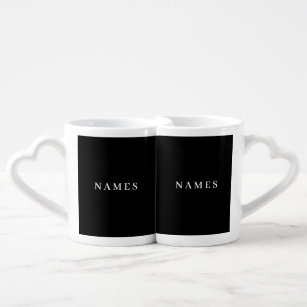 Simple Black Custom Add Your Name Elegant Coffee Mug Set