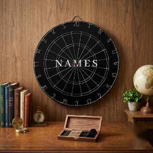 Simple Black Custom Add Your Name Elegant Dartboard
