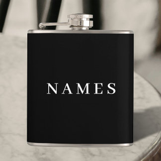 Simple Black Custom Add Your Name Elegant Hip Flask